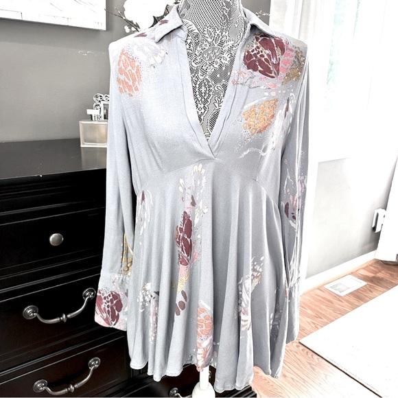 Free People Painted Meadow Tunic Dress Boho Floral Button Cuff - Size Small - Picture 2 of 16